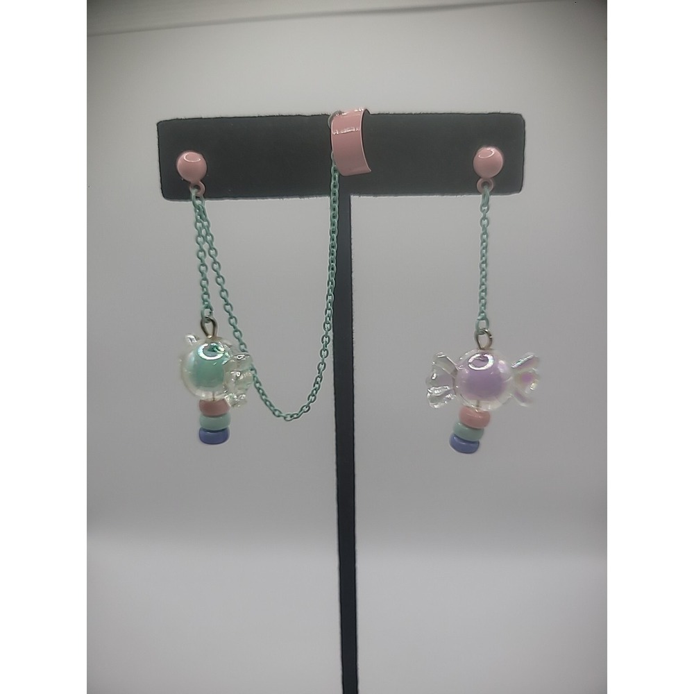 Vintage Earrings Stud Drop Dangle ChainCharm Pastel Ear Cuff One Jewelry